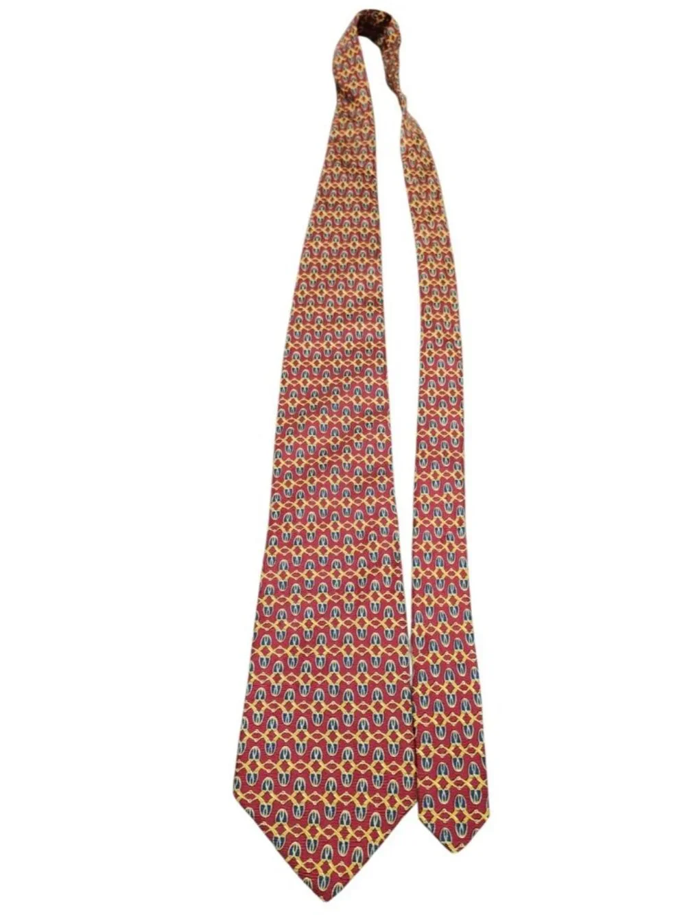 Burberrys of London Vintage 100% Silk Tie Red Gold Blue Equestrian Made England
